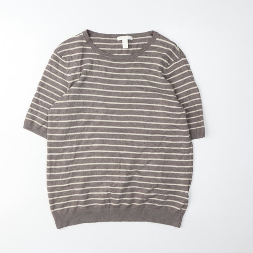 H&M Women's Brown Striped Pullover Jumper