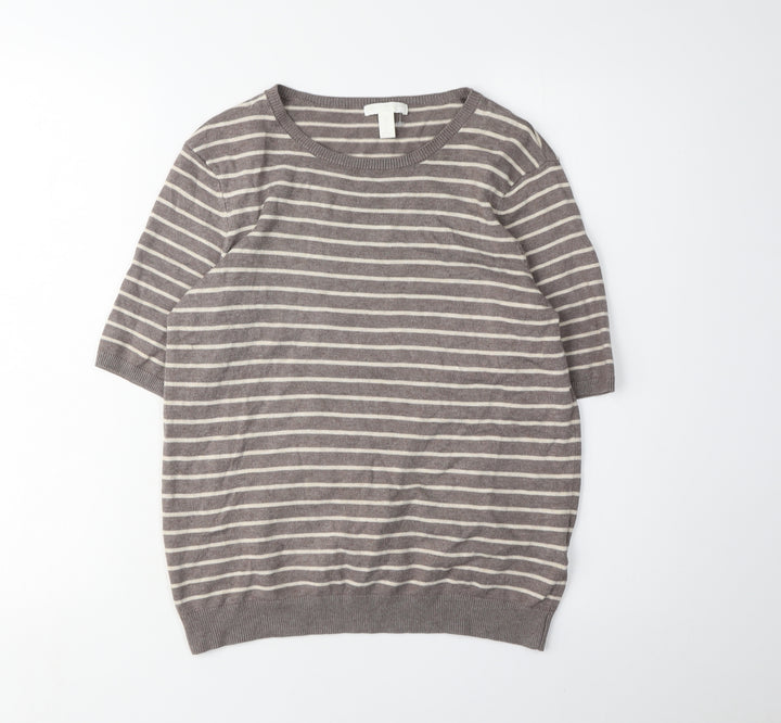 H&M Women's Brown Striped Pullover Jumper