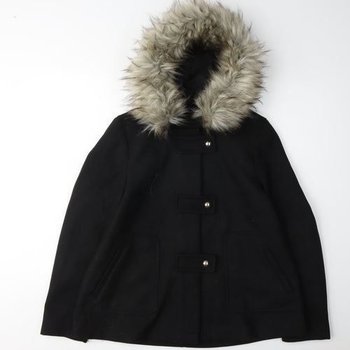 Zara Women's Black Hooded Parka Coat, M, Toggle Closure