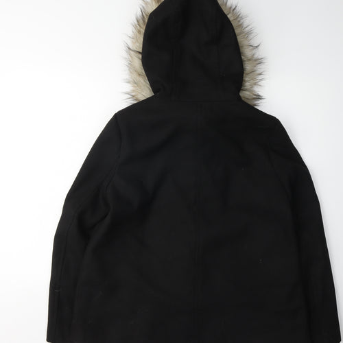 Zara Women's Black Hooded Parka Coat, M, Toggle Closure