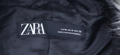 Zara Women's Black Hooded Parka Coat, M, Toggle Closure
