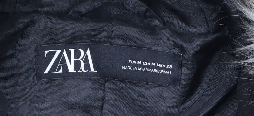 Zara Women's Black Hooded Parka Coat, M, Toggle Closure