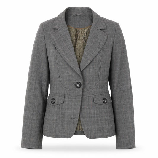 Front view of Next Women's Grey Check Blazer, size 8, Business Casual