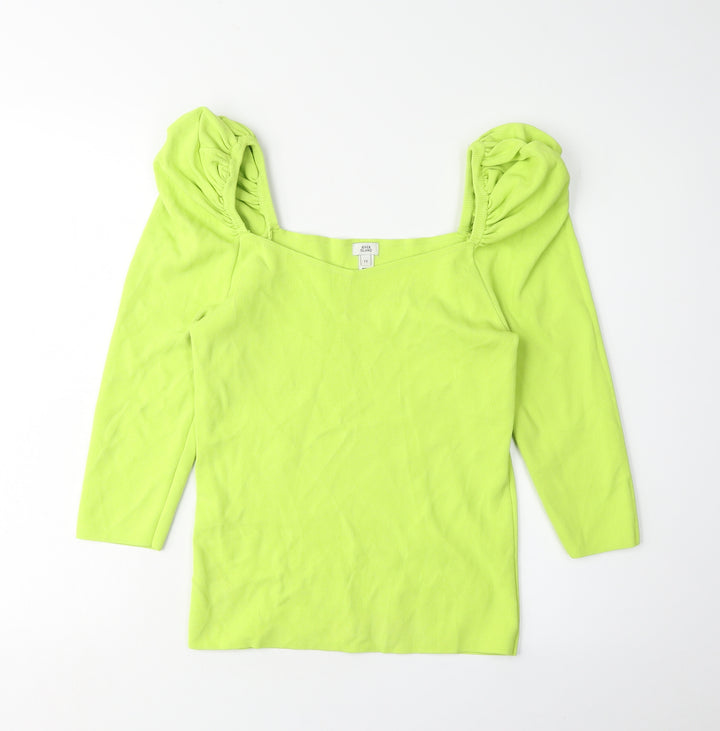 River Island Women's Green Puff Sleeve Top