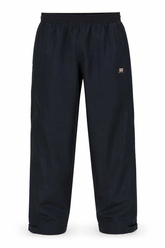 Front view of Stanno Men's Black Track Pants, size L, Elastic Waist