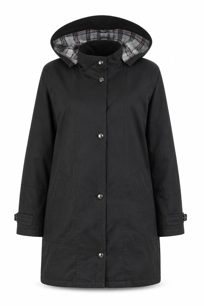 Front view of BHS Women's Black Parka Coat, size 10, with Hood