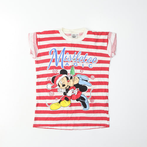 Disney Girls Red Striped Mickey Mouse Christmas T-Shirt, 9-10 Years