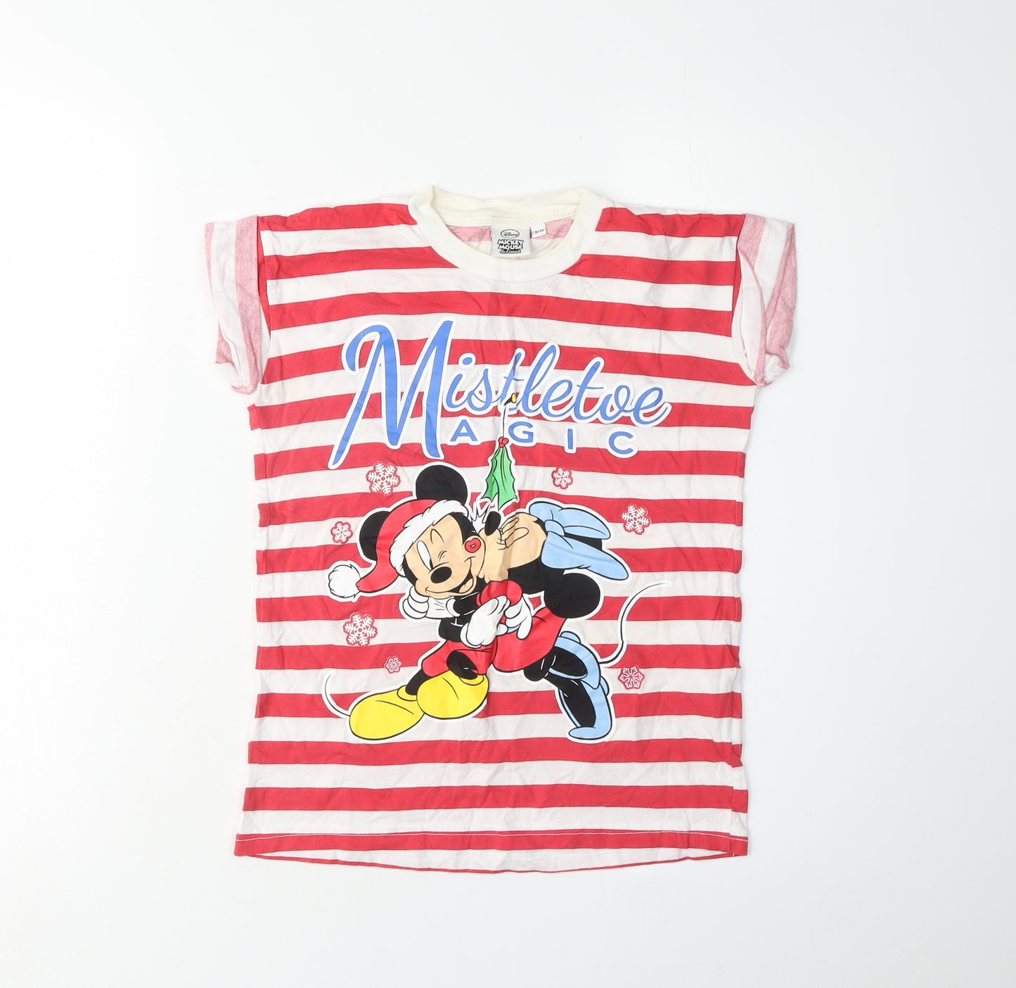 Disney Girls Red Striped Mickey Mouse Christmas T-Shirt, 9-10 Years