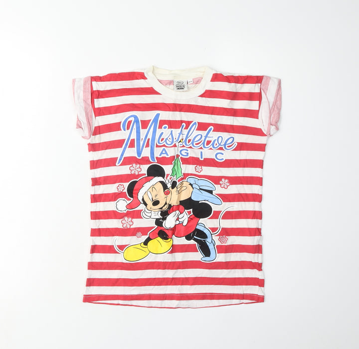Disney Girls Red Striped Mickey Mouse Christmas T-Shirt, 9-10 Years