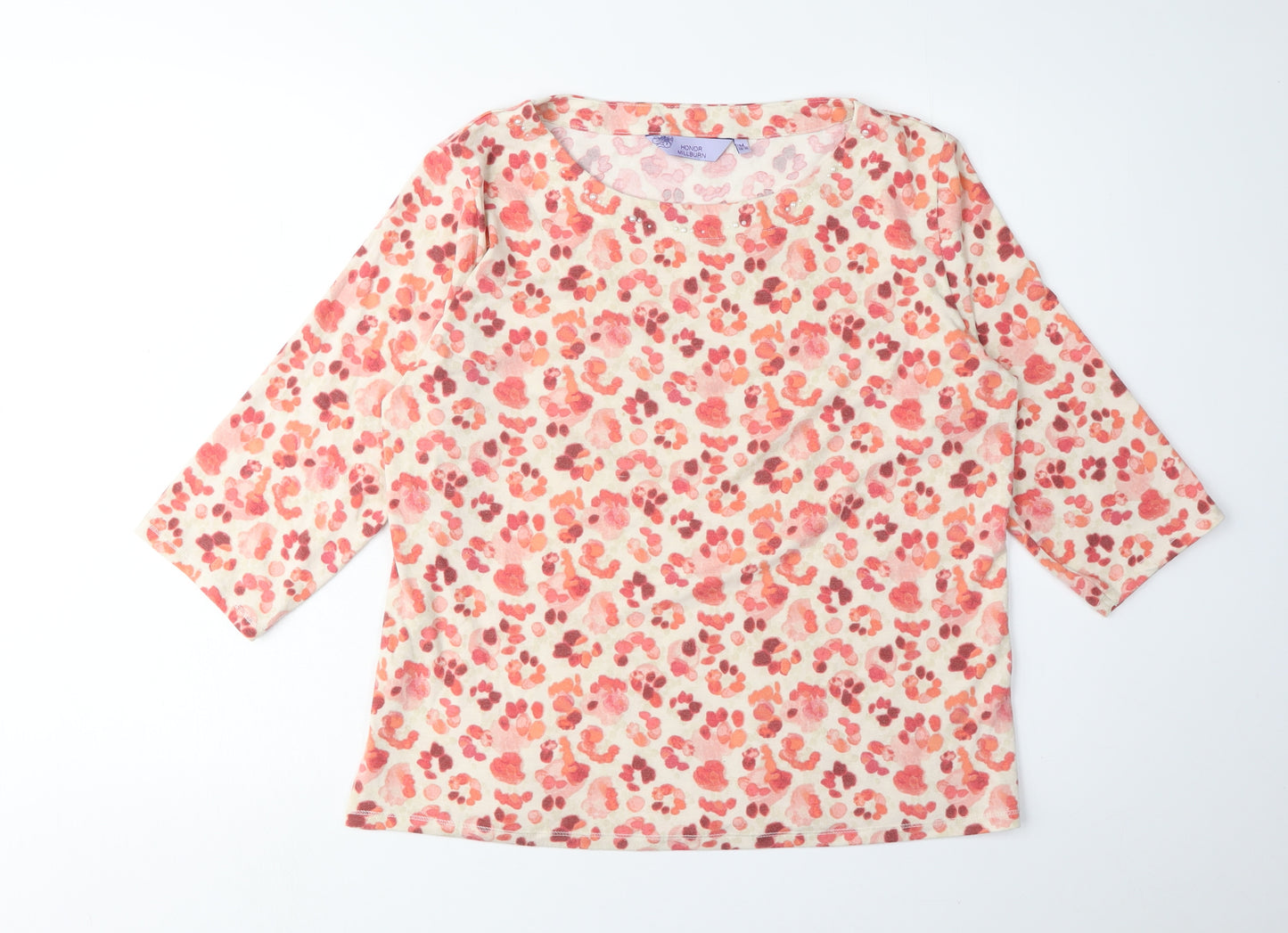 Honor Millburn Women's Beige Floral 3/4 Sleeve Top M 14-16