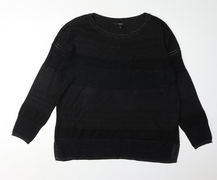 Next Women's Black Striped Round Neck Jumper Size 14