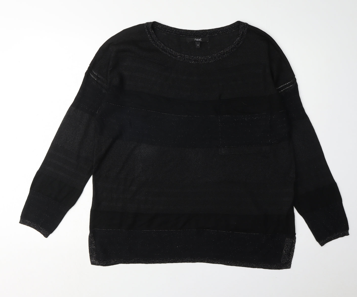 Next Women's Black Striped Round Neck Jumper Size 14
