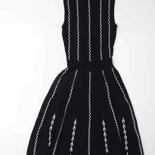 H&M Women's Black Striped A-Line XS Sleeveless Dress