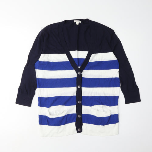 Gap Women's Blue Striped Cotton Cardigan S