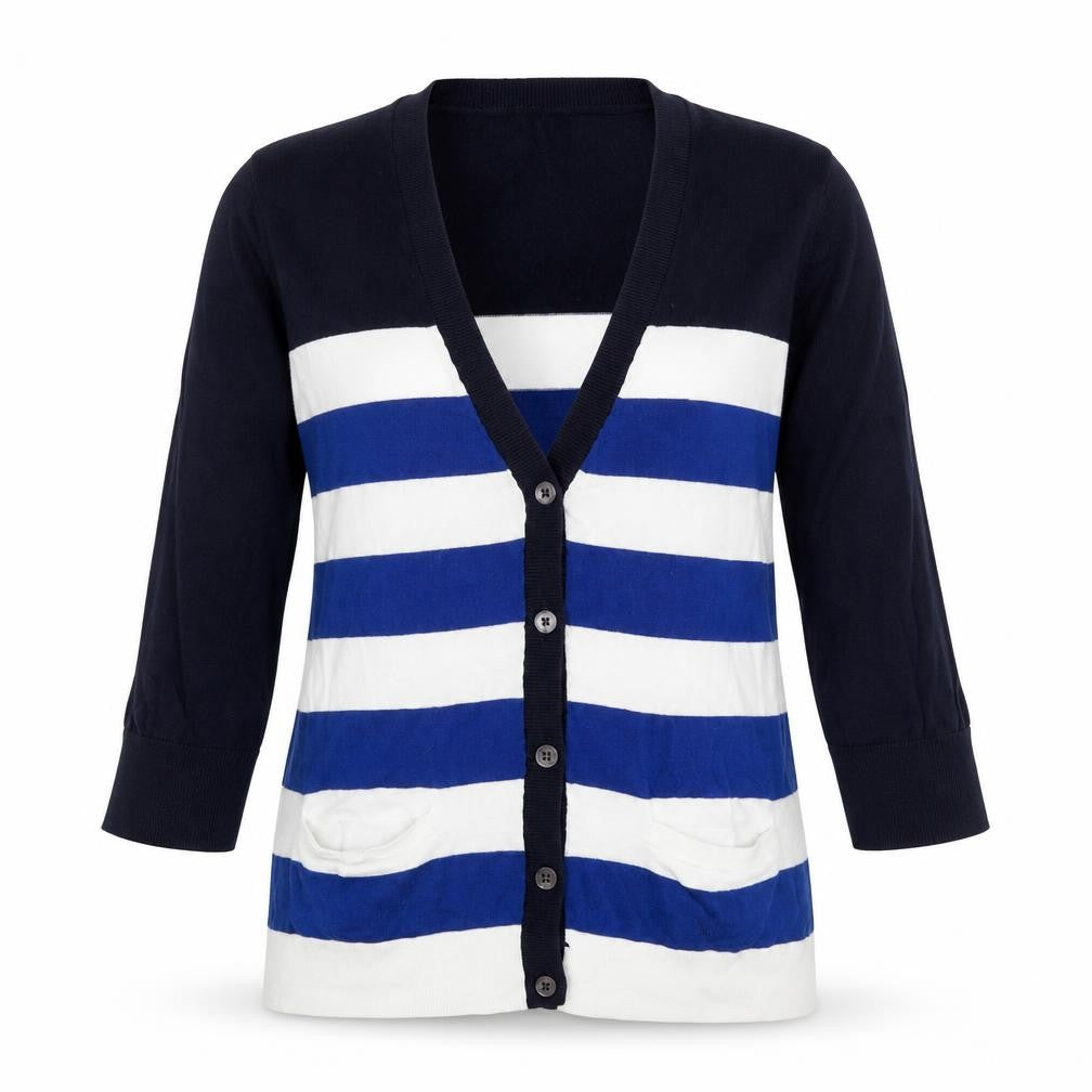 Front view of Gap Women's Blue Striped Cotton Cardigan S