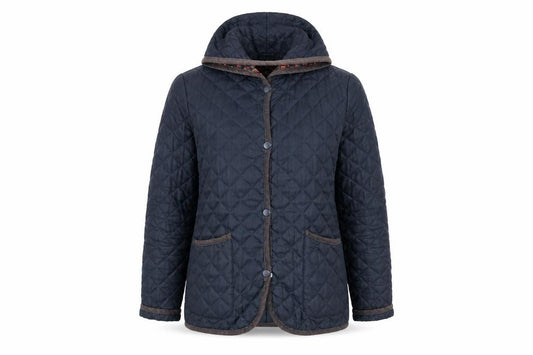 Front view of Vintage Boutique Women's Blue Quilted Jacket, size 12