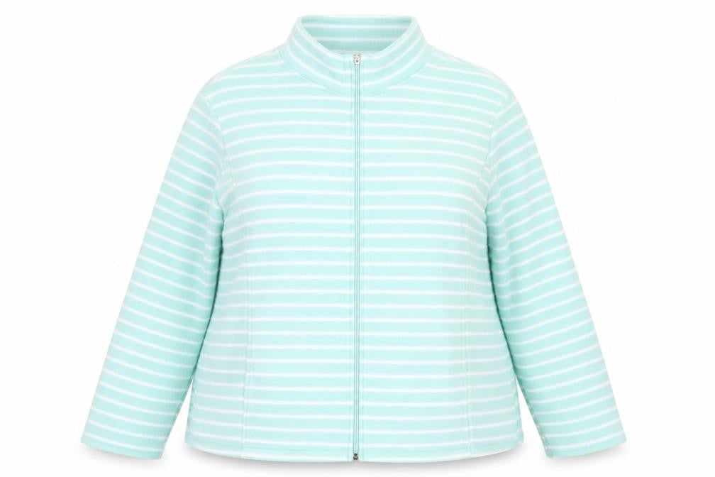 Anne de Lancay Women's Green XL Stripe Fleece Jacket