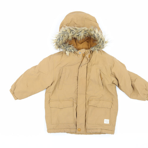 MNG Boys Beige Parka Coat 2-3 Years Hooded Winter Zip