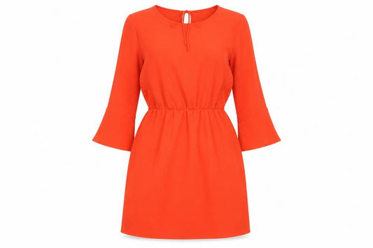 Front view of H&M Women Red Shift Dress, size 12, 3/4 Bell Sleeve