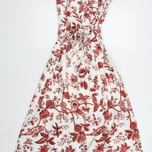 Oasis Women's Red Floral Midi Fit & Flare Dress Size 12