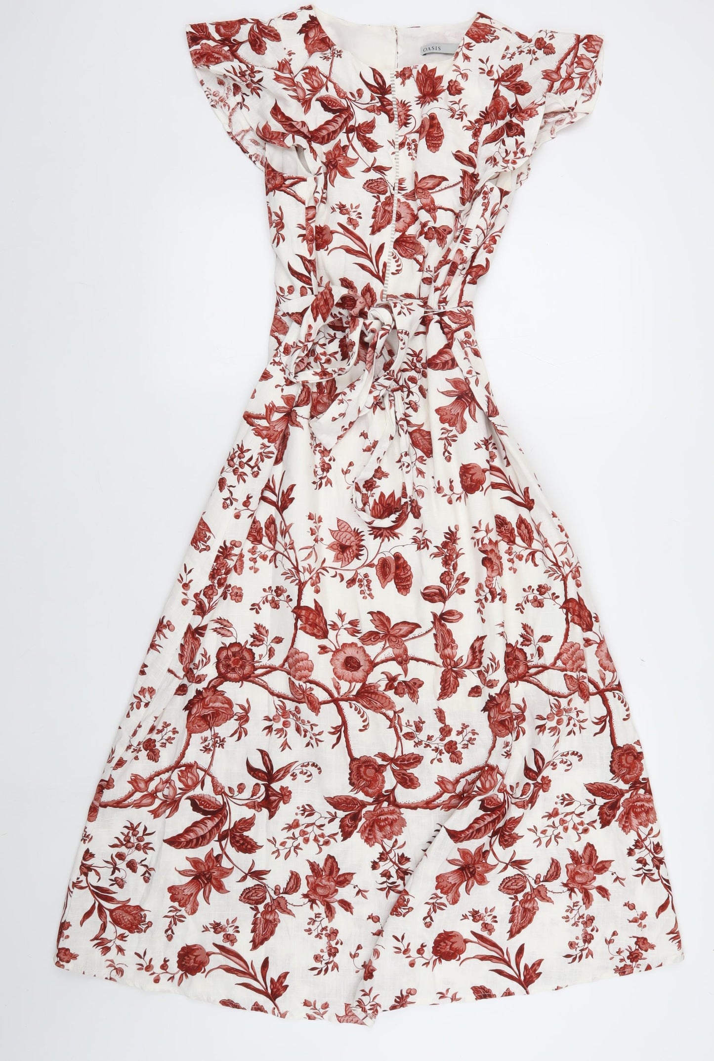 Oasis Women's Red Floral Midi Fit & Flare Dress Size 12