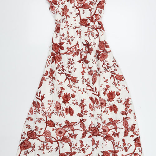 Oasis Women's Red Floral Midi Fit & Flare Dress Size 12