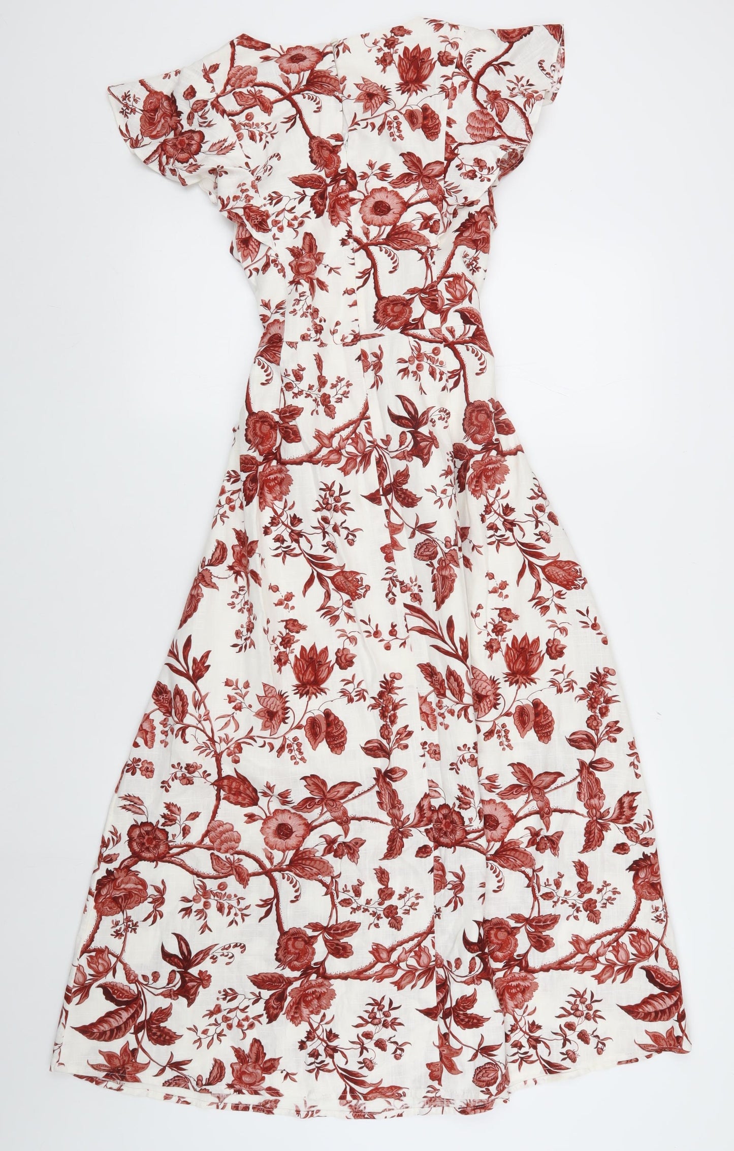 Oasis Women's Red Floral Midi Fit & Flare Dress Size 12