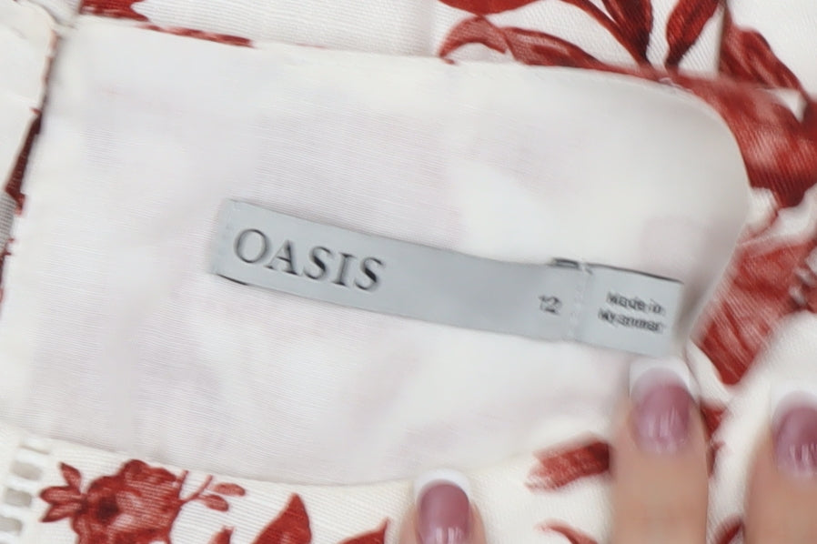 Oasis Women's Red Floral Midi Fit & Flare Dress Size 12