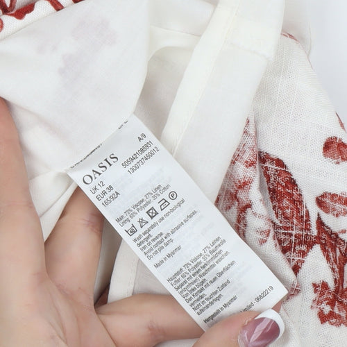 Oasis Women's Red Floral Midi Fit & Flare Dress Size 12