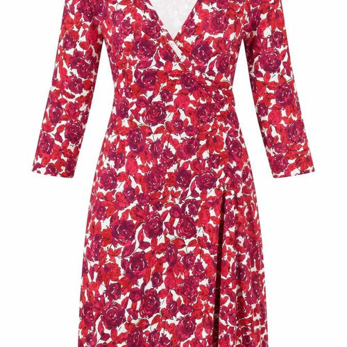 Karen Cole Women's Red Floral Wrap Midi Dress L