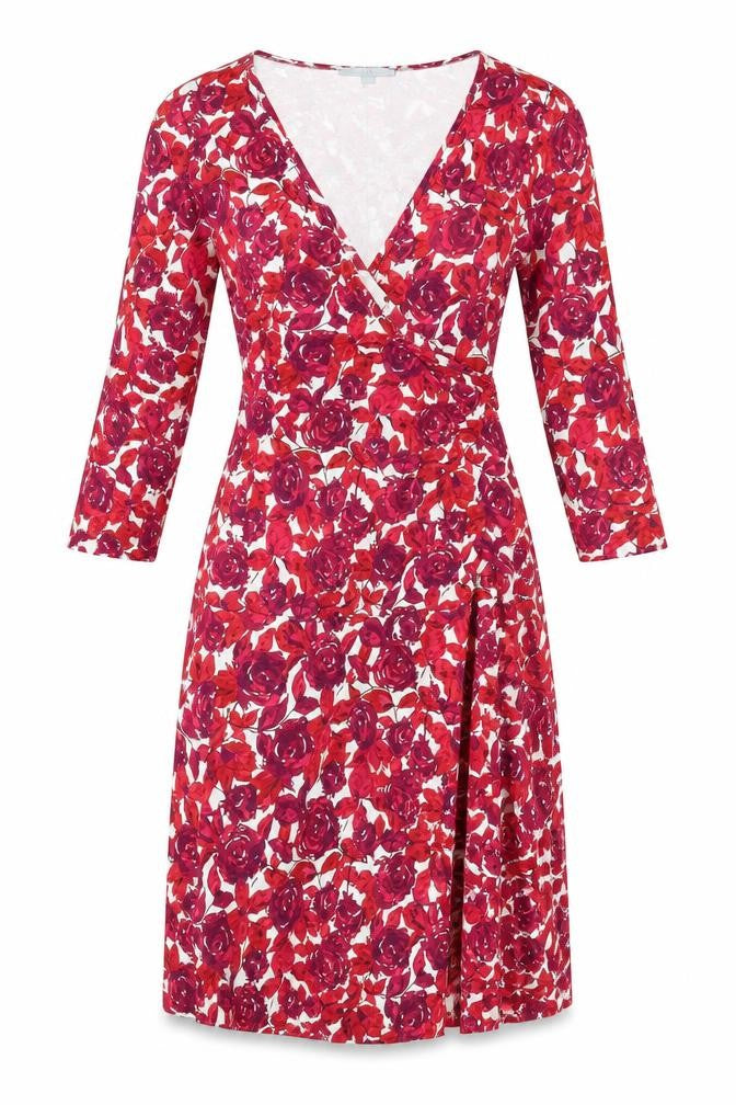 Karen Cole Women's Red Floral Wrap Midi Dress L
