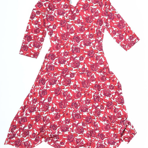 Karen Cole Women's Red Floral Wrap Midi Dress L