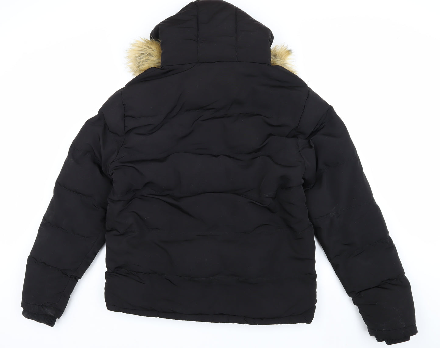 SoulCal & Co Men's Black Puffer Jacket M Hooded Fur Trim
