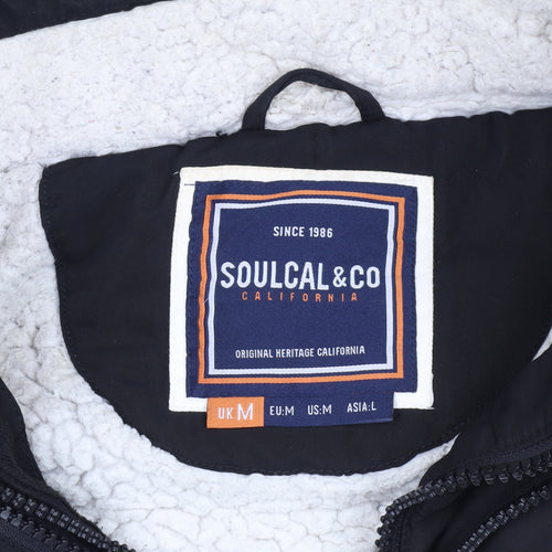 SoulCal & Co Men's Black Puffer Jacket M Hooded Fur Trim