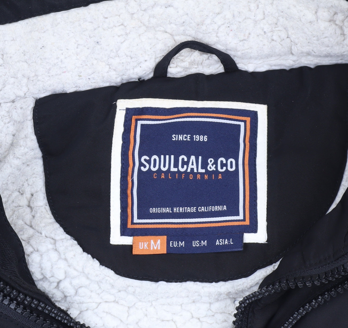 SoulCal & Co Men's Black Puffer Jacket M Hooded Fur Trim