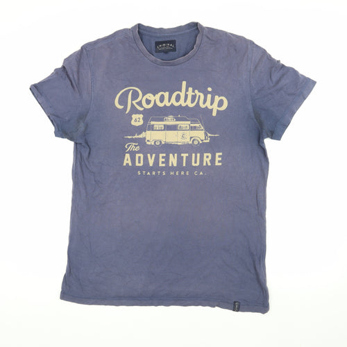 Criminal Men's Blue Graphic Adventure T-Shirt L