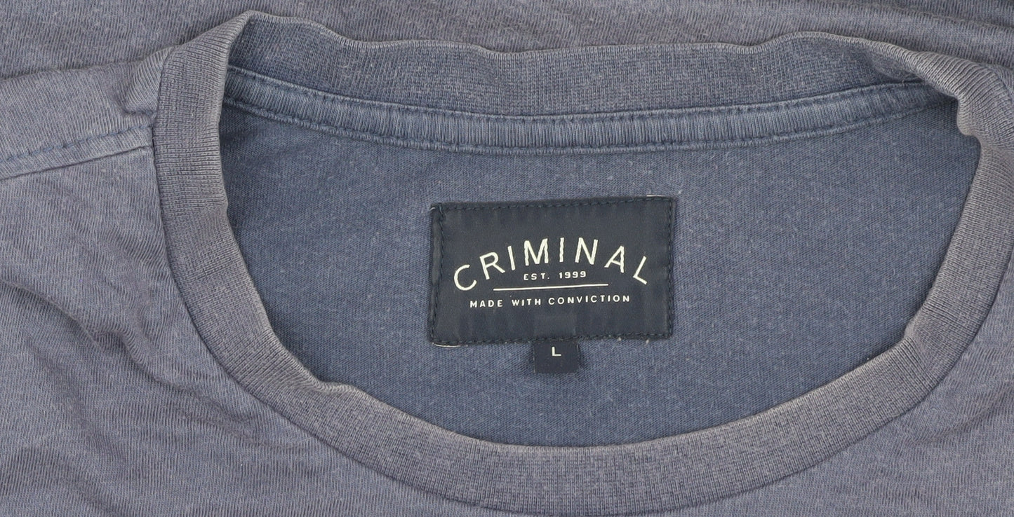 Criminal Men's Blue Graphic Adventure T-Shirt L