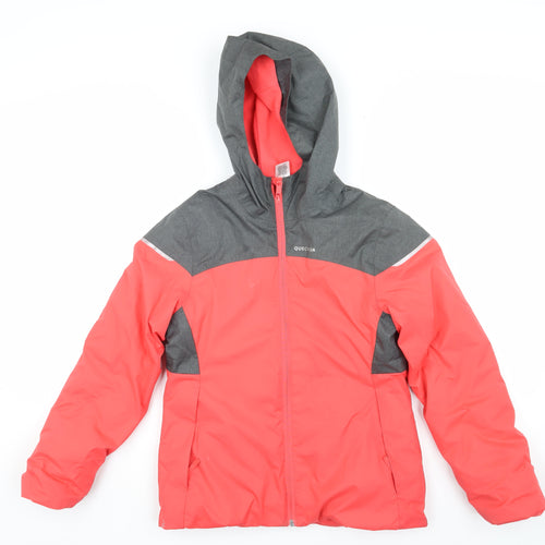 Quechua Girls Red and Grey Puffer Jacket, Size 10-11 Years
