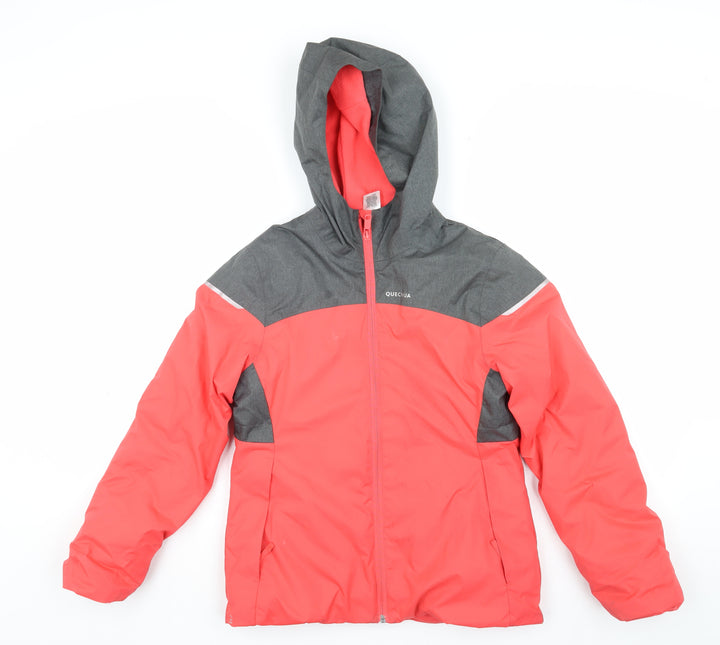 Quechua Girls Red and Grey Puffer Jacket, Size 10-11 Years