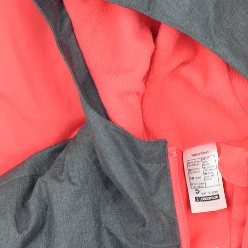 Quechua Girls Red and Grey Puffer Jacket, Size 10-11 Years