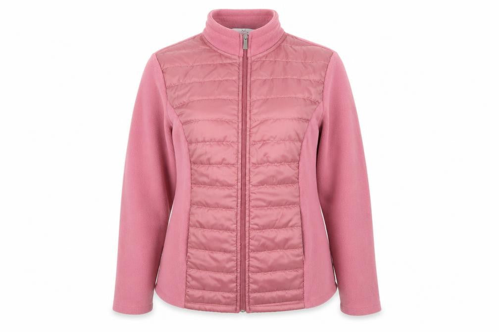 Front view of Julipa Women's Pink Puffer Jacket, size 14