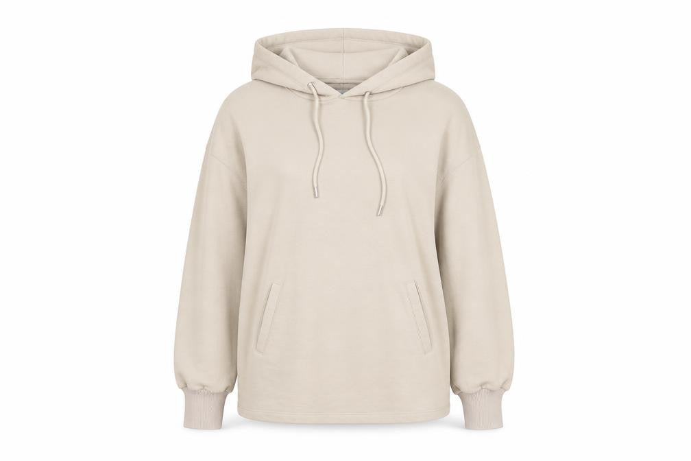 Front view of Nu-In Women's Beige Pullover Hoodie, size S