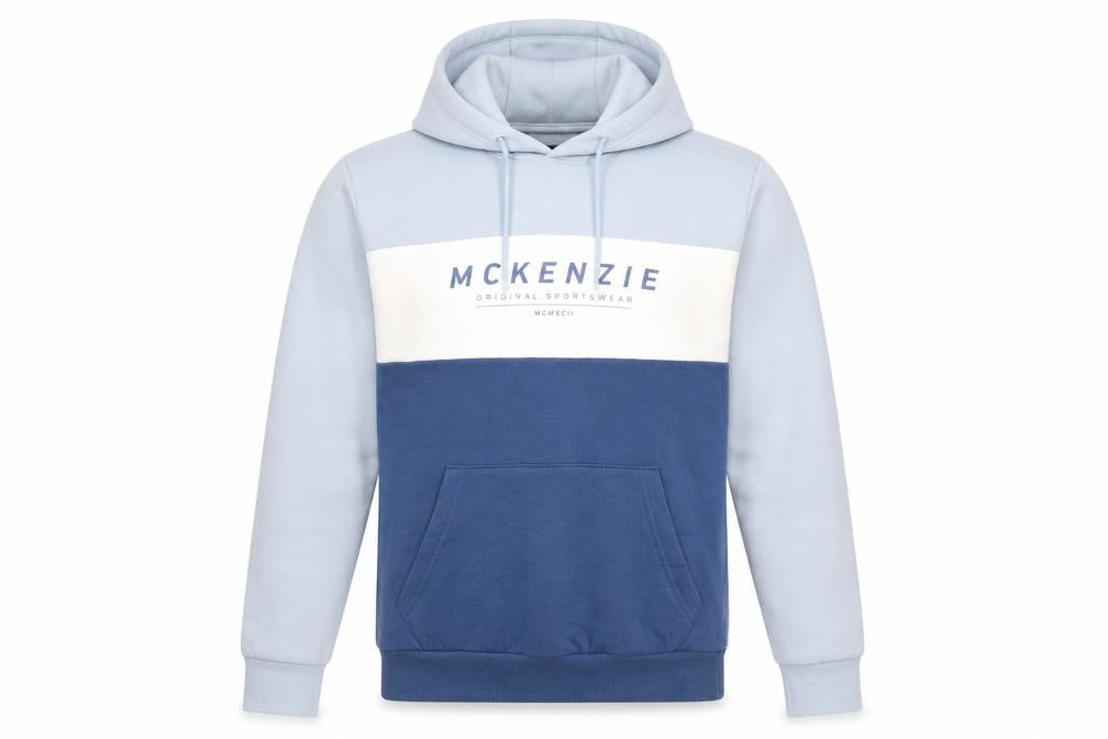 Front view of McKenzie Men's Blue Pullover Hoodie XS