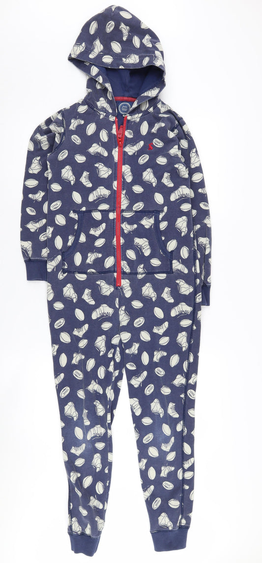 Joules Boys Blue Graphic Print One Piece Hooded Pyjamas 9-10 Years