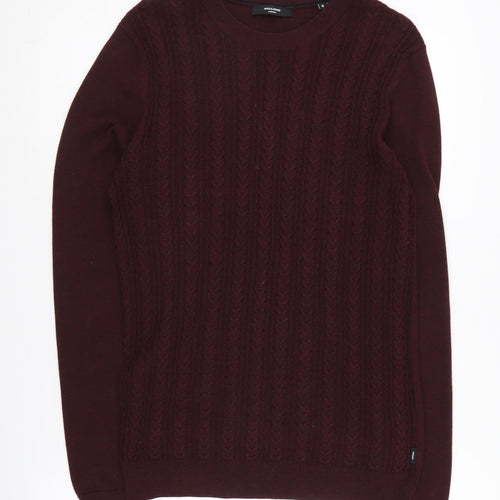 Jack & Jones Men's Red Cable-Knit Pullover Jumper S