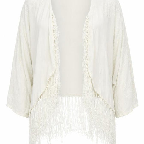 Superdry Women's White Shrug with Fringe Accents XS
