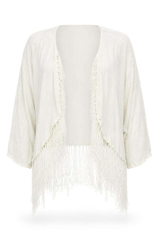 Superdry Women's White Shrug with Fringe Accents XS