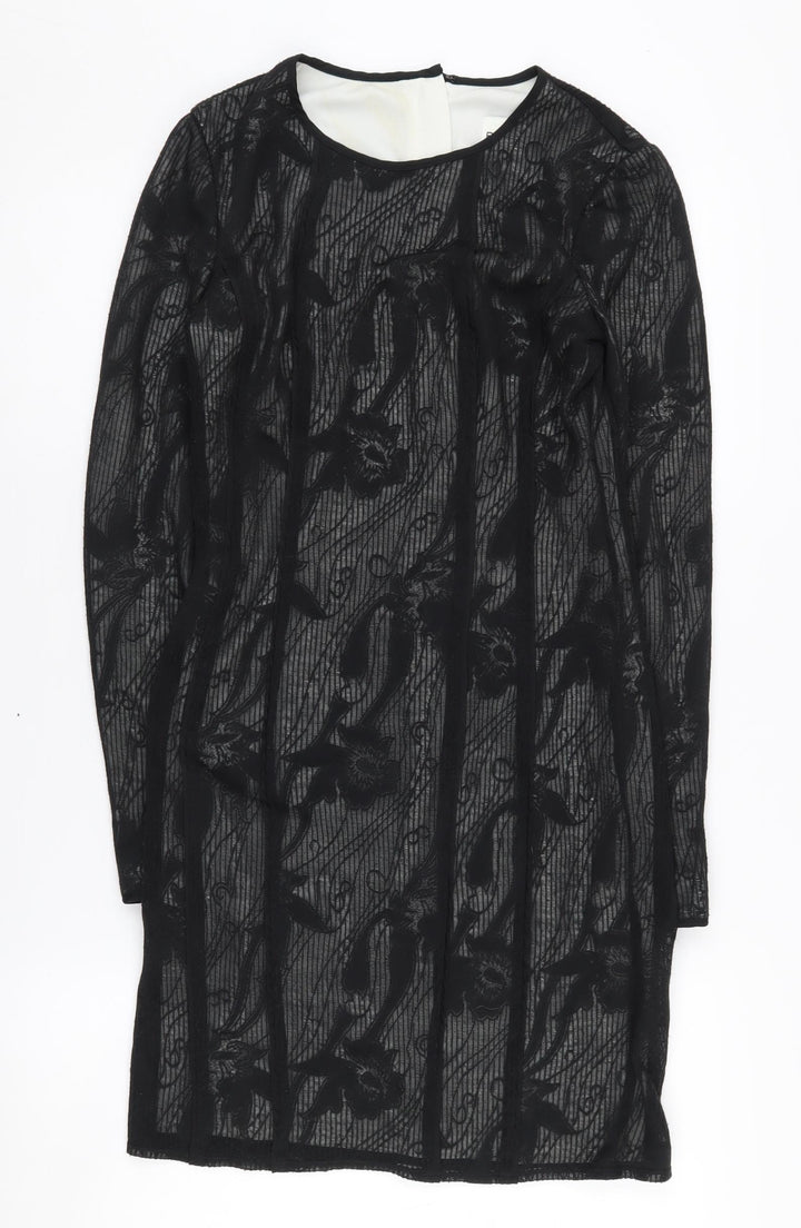 REISS Women's Black Lace Dress, Size 8, Long Sleeve