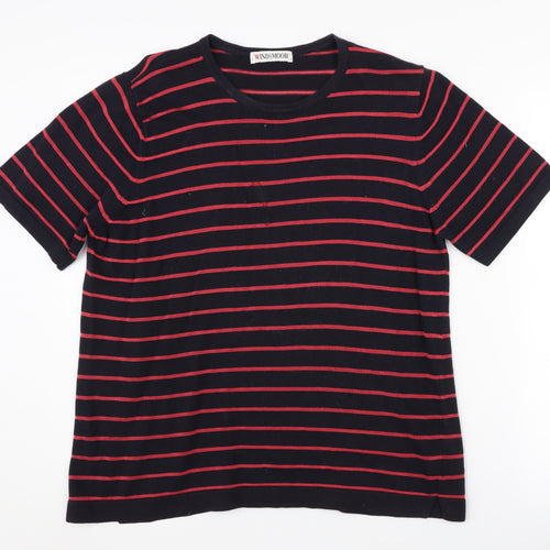 Windsmoor Women's Black Striped Crew Neck Knit Top M