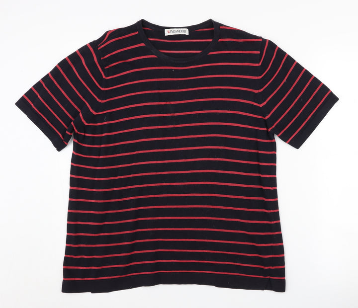 Windsmoor Women's Black Striped Crew Neck Knit Top M